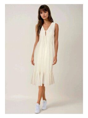 NWT Venus Eyelet Sleeveless Midi Dress Off White Women's XS